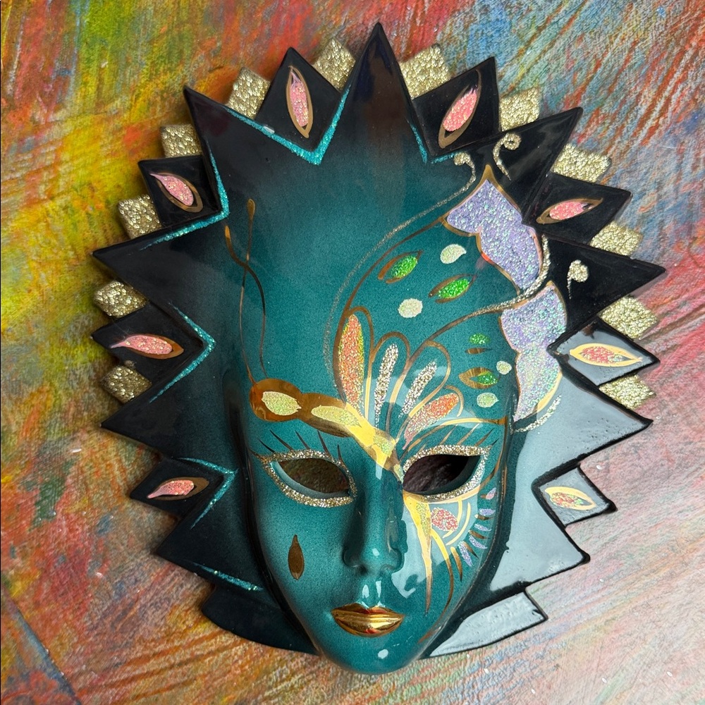 Vintage SANDINI & BERTONCELLO Wall Hand Painted Mask Decor Made In Italy 8